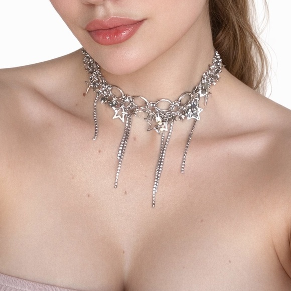 Statement Silver Star Charm Necklace - Picture 8 of 8